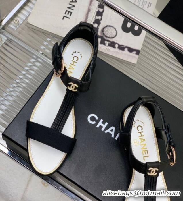 Best Price Chanel Lambskin & Grosgrain Heel Sandals G39022 2cm Black 328011