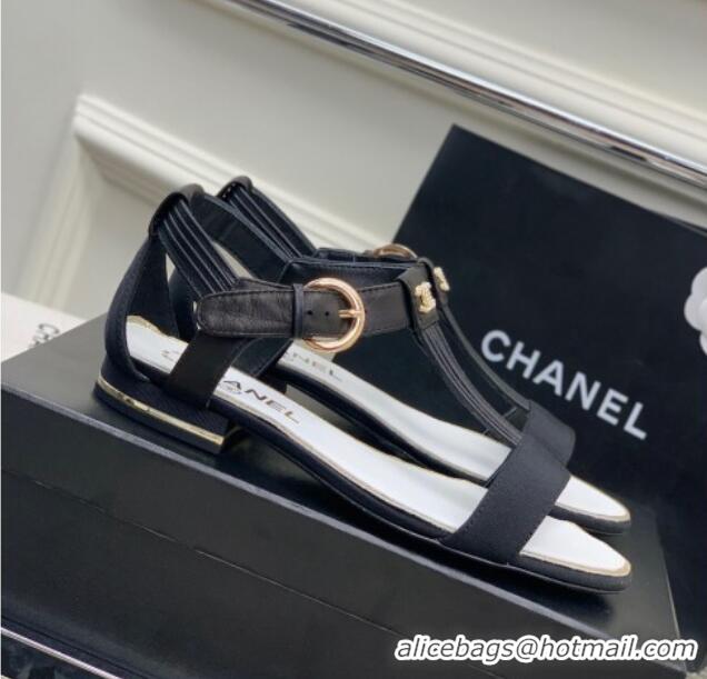 Best Price Chanel Lambskin & Grosgrain Heel Sandals G39022 2cm Black 328011