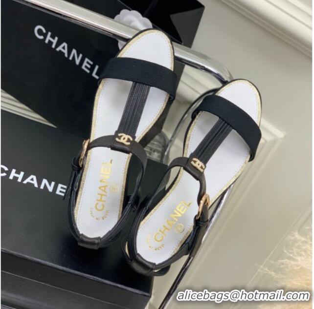 Best Price Chanel Lambskin & Grosgrain Heel Sandals G39022 2cm Black 328011