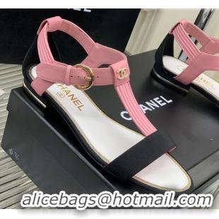 Good Quality Chanel Lambskin & Grosgrain Heel Sandals G39022 2cm Pink/Black 328012