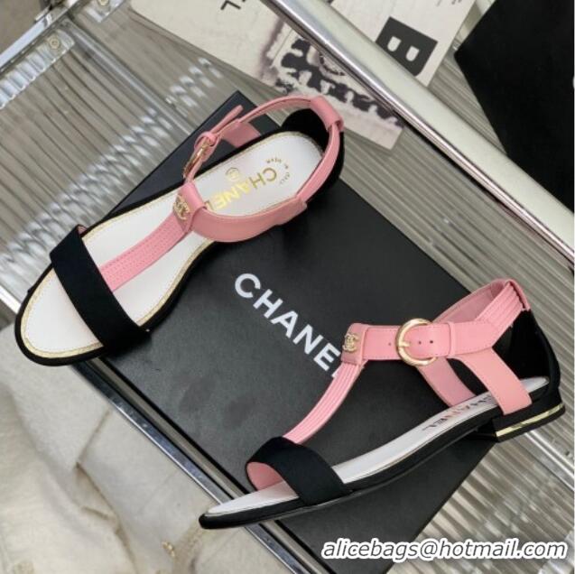 Good Quality Chanel Lambskin & Grosgrain Heel Sandals G39022 2cm Pink/Black 328012