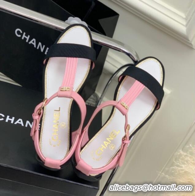 Good Quality Chanel Lambskin & Grosgrain Heel Sandals G39022 2cm Pink/Black 328012