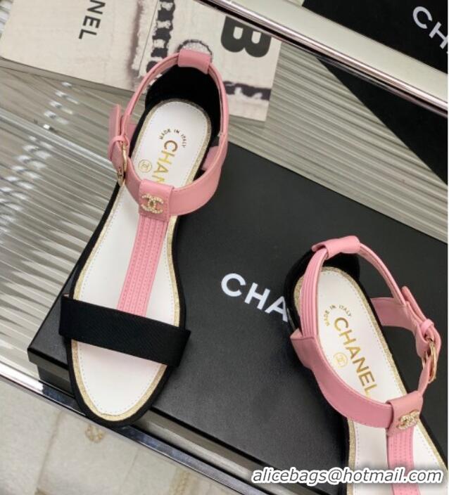 Good Quality Chanel Lambskin & Grosgrain Heel Sandals G39022 2cm Pink/Black 328012