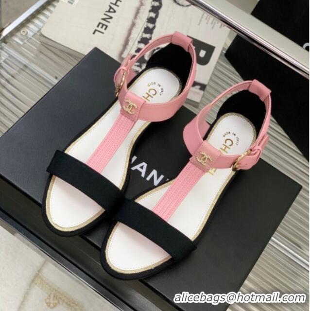 Good Quality Chanel Lambskin & Grosgrain Heel Sandals G39022 2cm Pink/Black 328012