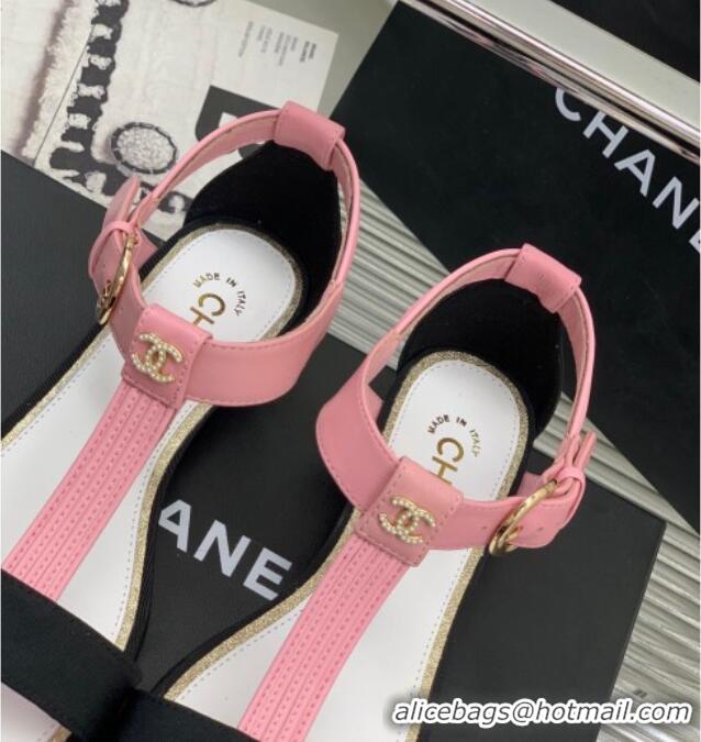 Good Quality Chanel Lambskin & Grosgrain Heel Sandals G39022 2cm Pink/Black 328012