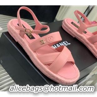 Purchase Chanel Lambskin Strap Flat Sandals Pink 328015