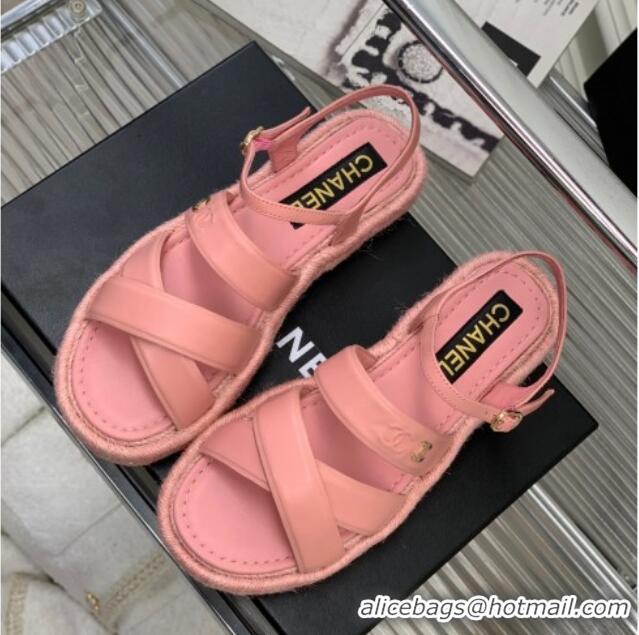 Purchase Chanel Lambskin Strap Flat Sandals Pink 328015