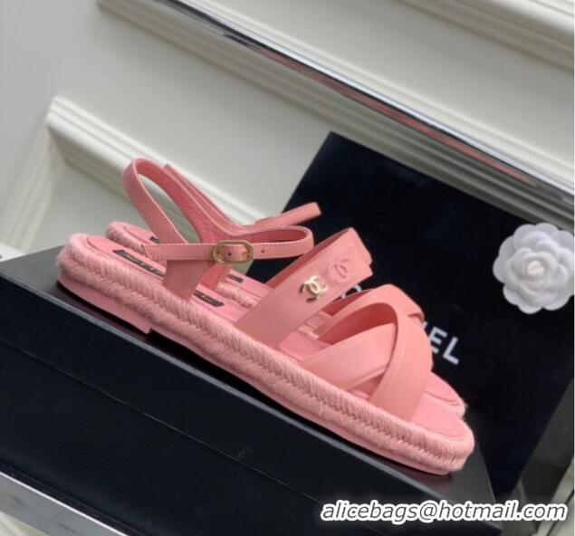 Purchase Chanel Lambskin Strap Flat Sandals Pink 328015