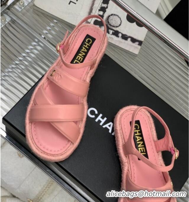 Purchase Chanel Lambskin Strap Flat Sandals Pink 328015