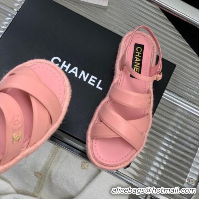 Purchase Chanel Lambskin Strap Flat Sandals Pink 328015