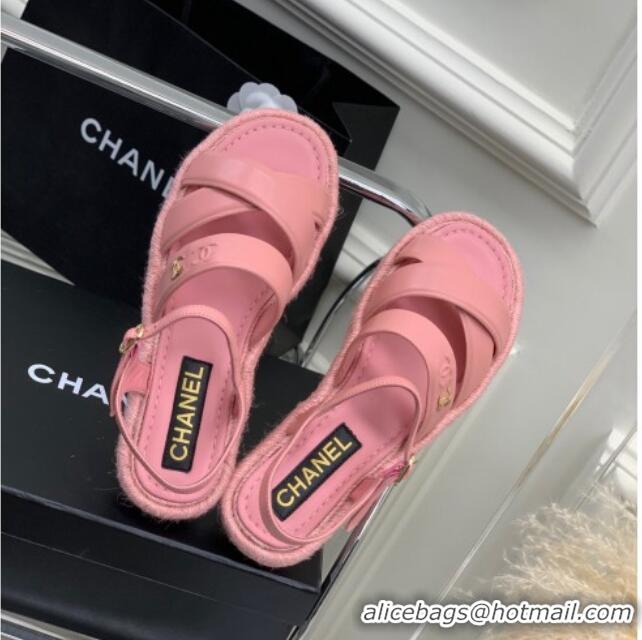 Purchase Chanel Lambskin Strap Flat Sandals Pink 328015