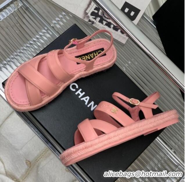 Purchase Chanel Lambskin Strap Flat Sandals Pink 328015