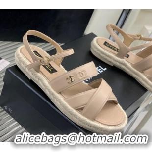 Stylish Chanel Lambskin Strap Flat Sandals Beige 328017