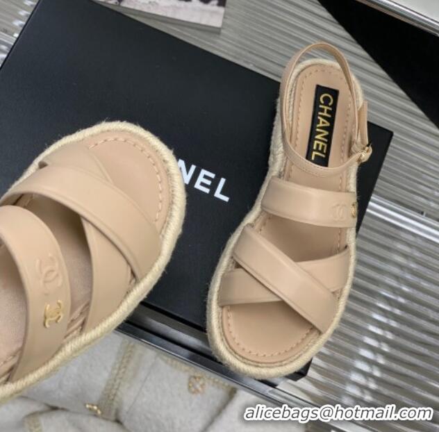 Stylish Chanel Lambskin Strap Flat Sandals Beige 328017