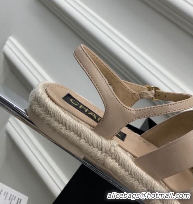 Stylish Chanel Lambskin Strap Flat Sandals Beige 328017