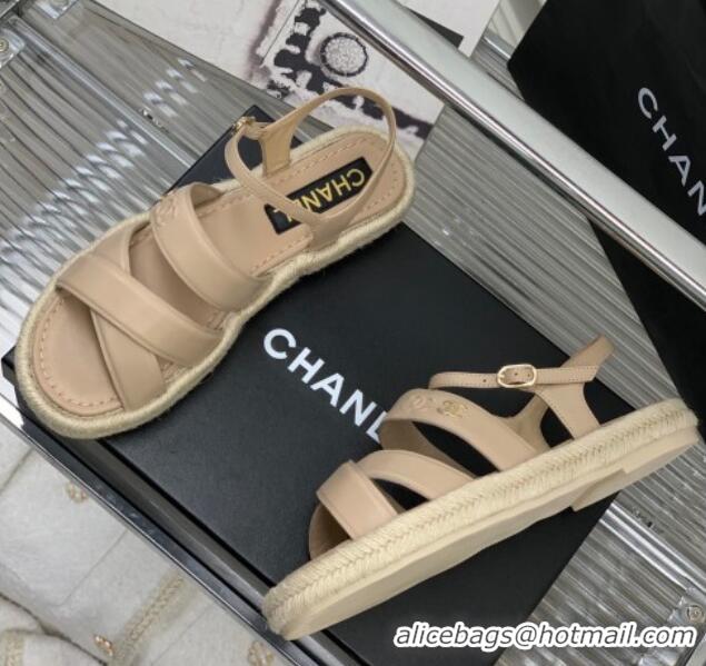 Stylish Chanel Lambskin Strap Flat Sandals Beige 328017