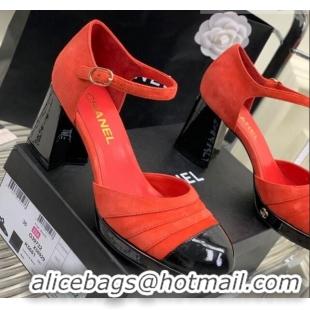 Duplicate Chanel Suede & Patent Leather Mary Janes Pumps 6cm Red 328018