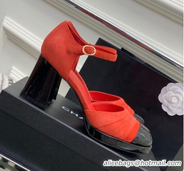 Duplicate Chanel Suede & Patent Leather Mary Janes Pumps 6cm Red 328018