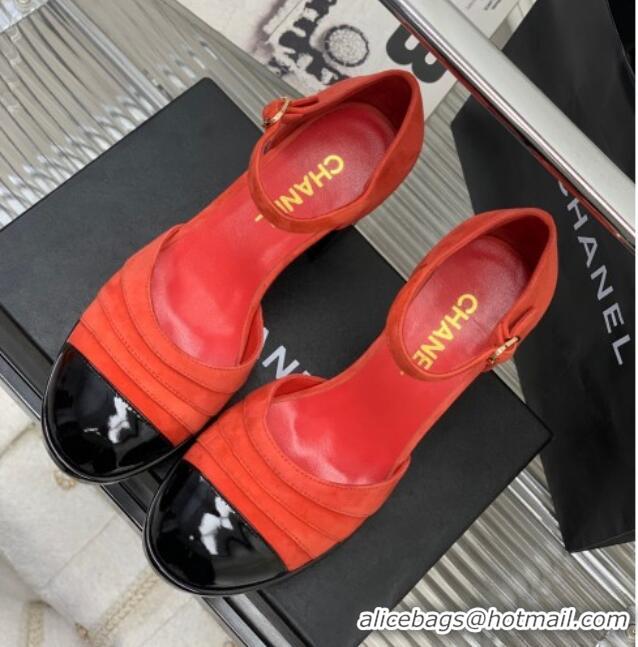 Duplicate Chanel Suede & Patent Leather Mary Janes Pumps 6cm Red 328018