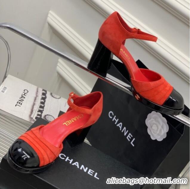 Duplicate Chanel Suede & Patent Leather Mary Janes Pumps 6cm Red 328018