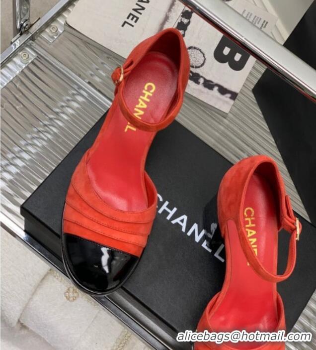 Duplicate Chanel Suede & Patent Leather Mary Janes Pumps 6cm Red 328018