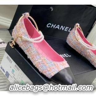 Sophisticated Chanel Tweed Ballerinas with Pearls G38986 Pink 328024