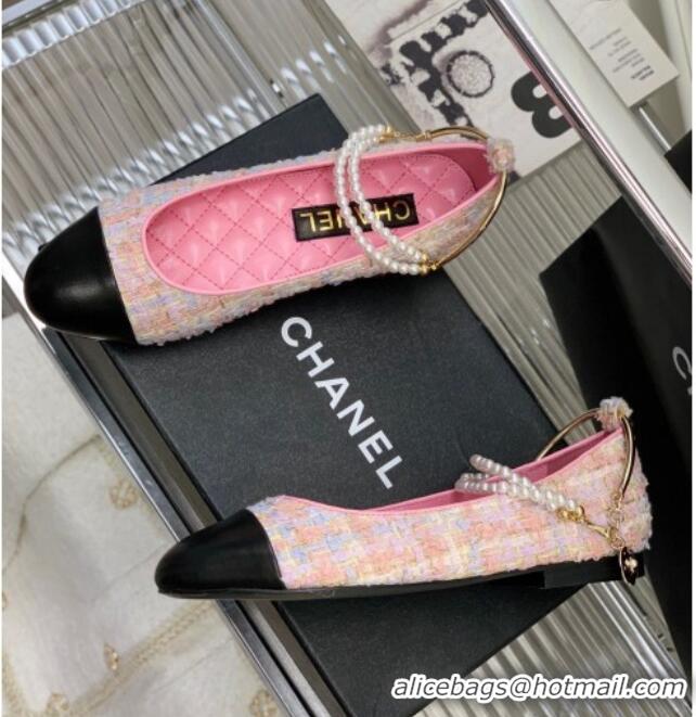 Sophisticated Chanel Tweed Ballerinas with Pearls G38986 Pink 328024