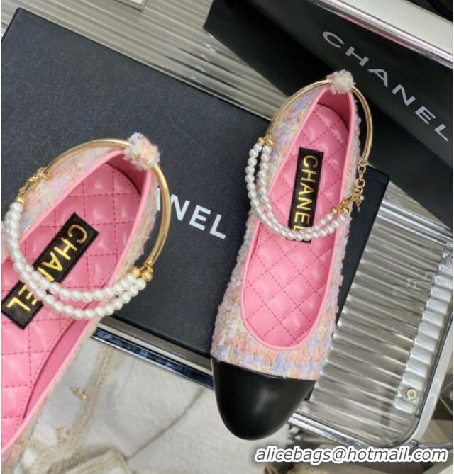 Sophisticated Chanel Tweed Ballerinas with Pearls G38986 Pink 328024