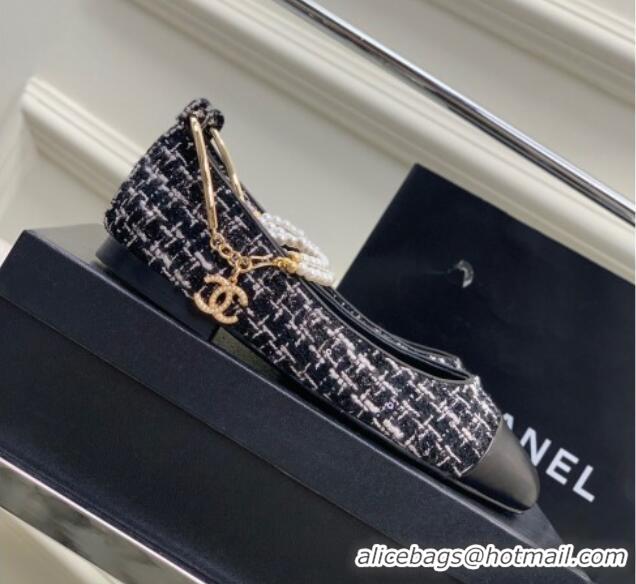 Perfect Chanel Tweed Ballerinas with Pearls G38986 Black/White 328025