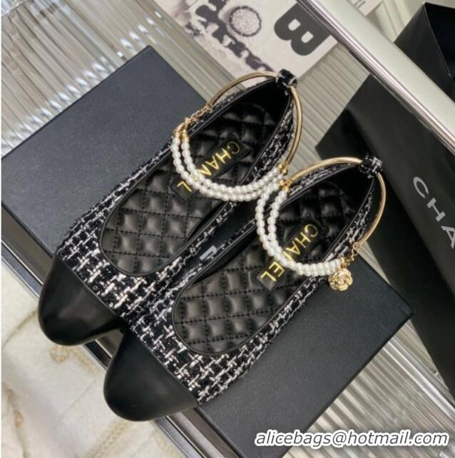 Perfect Chanel Tweed Ballerinas with Pearls G38986 Black/White 328025