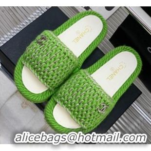 Sumptuous Chanel Braided Knit Flat Slide Sandals G38189 Green 328026