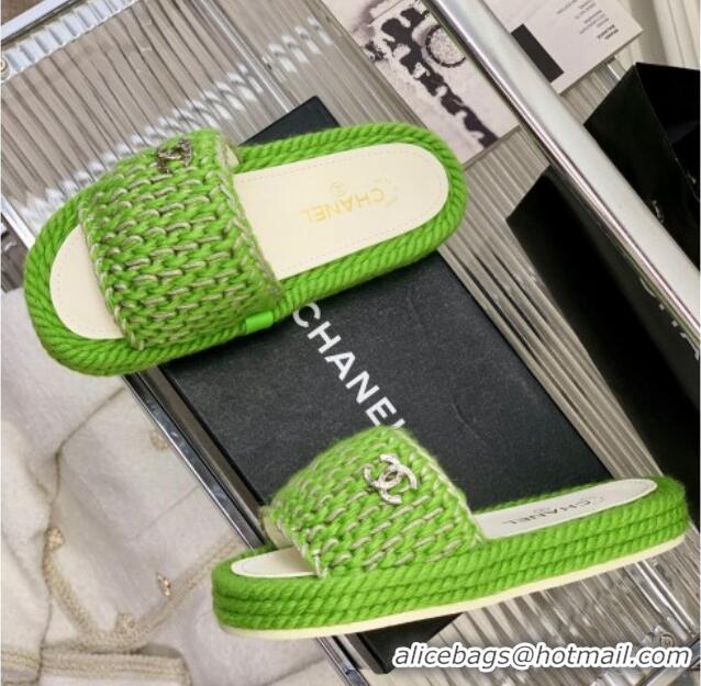 Sumptuous Chanel Braided Knit Flat Slide Sandals G38189 Green 328026