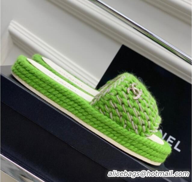 Sumptuous Chanel Braided Knit Flat Slide Sandals G38189 Green 328026