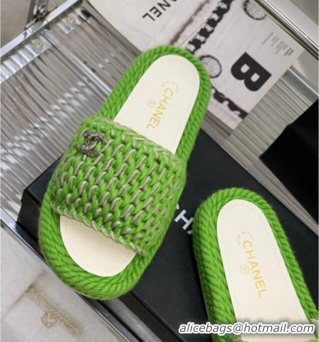 Sumptuous Chanel Braided Knit Flat Slide Sandals G38189 Green 328026