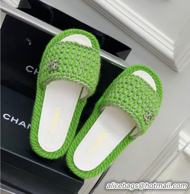 Sumptuous Chanel Braided Knit Flat Slide Sandals G38189 Green 328026