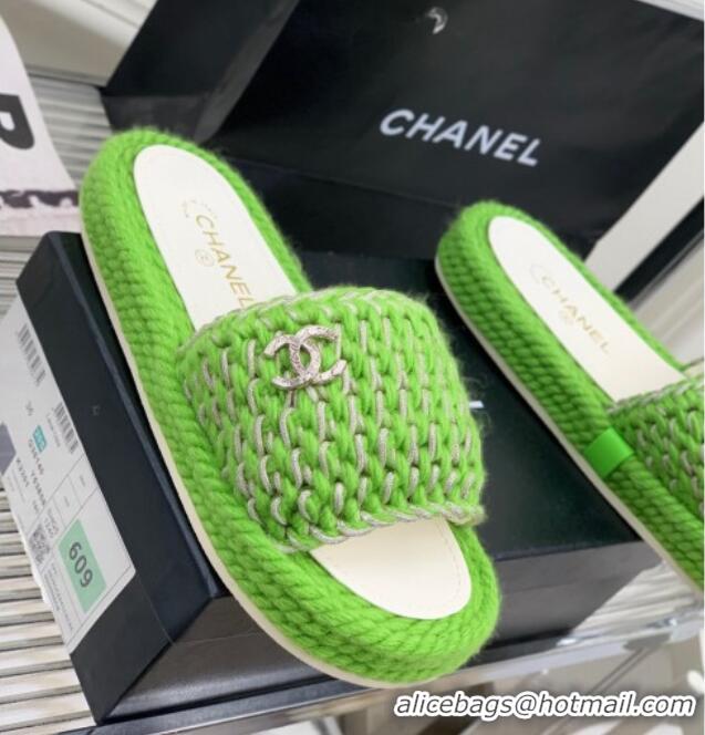 Sumptuous Chanel Braided Knit Flat Slide Sandals G38189 Green 328026