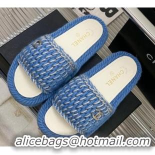 Best Grade Chanel Braided Knit Flat Slide Sandals G38189 Blue 328027