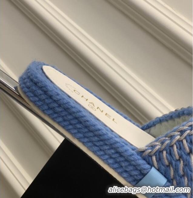 Best Grade Chanel Braided Knit Flat Slide Sandals G38189 Blue 328027