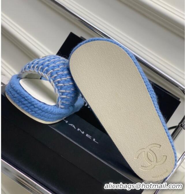 Best Grade Chanel Braided Knit Flat Slide Sandals G38189 Blue 328027