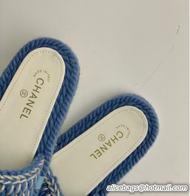 Best Grade Chanel Braided Knit Flat Slide Sandals G38189 Blue 328027