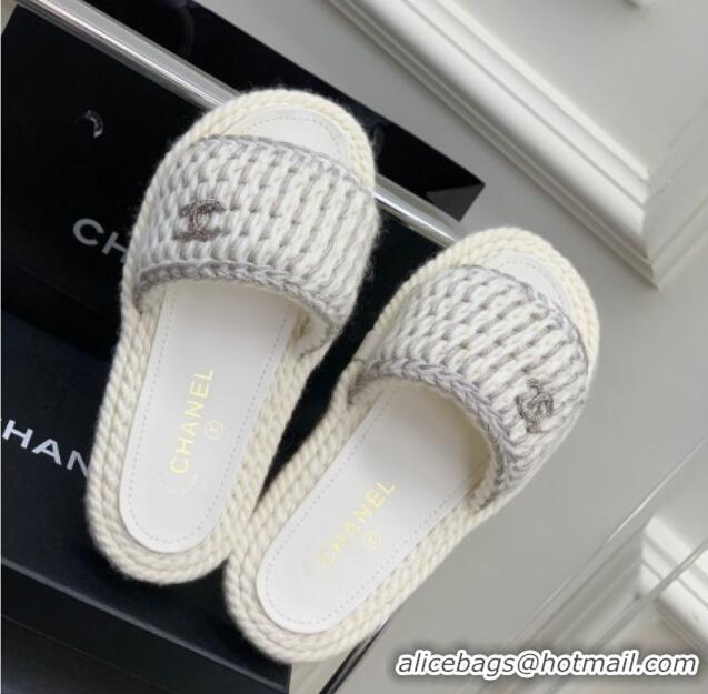 Best Price Chanel Braided Knit Flat Slide Sandals G38189 White 328028