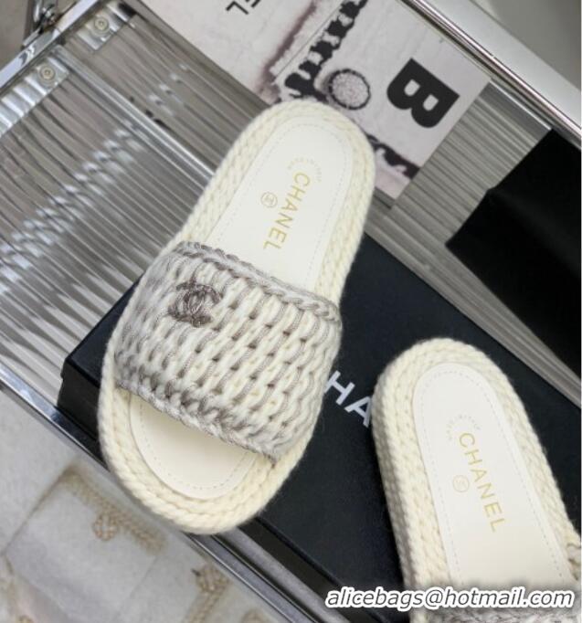 Best Price Chanel Braided Knit Flat Slide Sandals G38189 White 328028