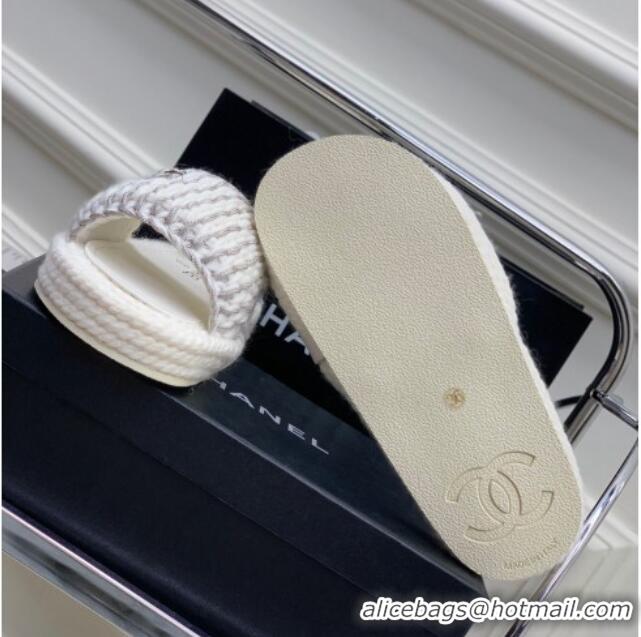 Best Price Chanel Braided Knit Flat Slide Sandals G38189 White 328028