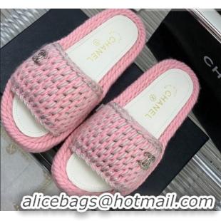 Top Quality Chanel Braided Knit Flat Slide Sandals G38189 Pink 328029