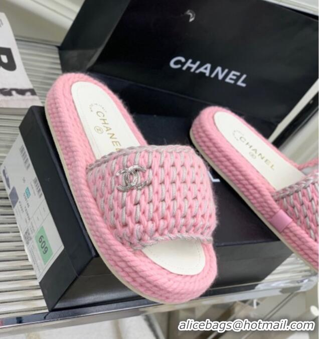 Top Quality Chanel Braided Knit Flat Slide Sandals G38189 Pink 328029