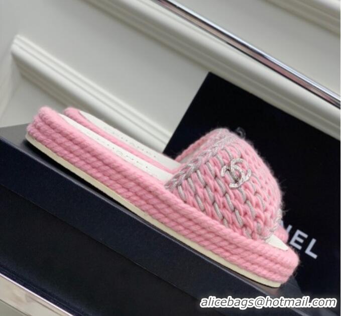 Top Quality Chanel Braided Knit Flat Slide Sandals G38189 Pink 328029