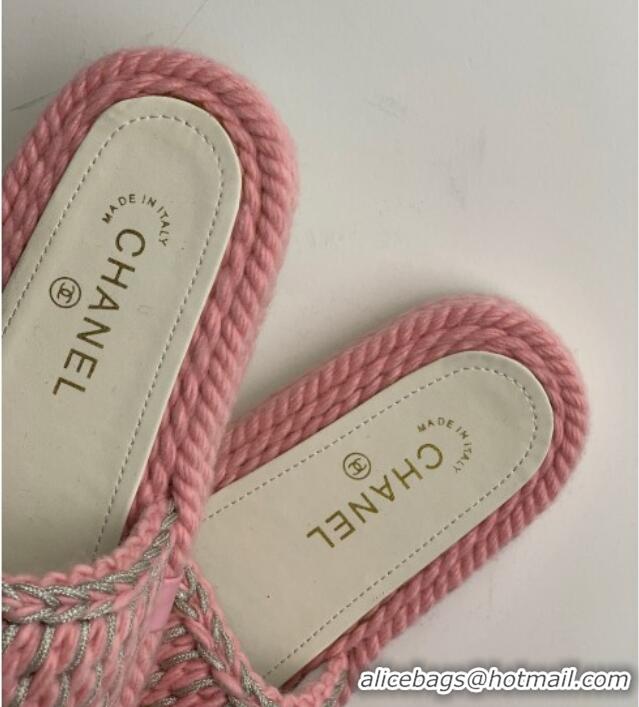 Top Quality Chanel Braided Knit Flat Slide Sandals G38189 Pink 328029