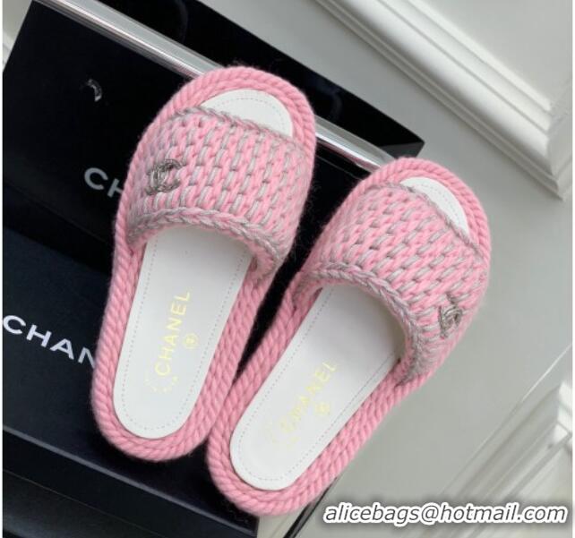 Top Quality Chanel Braided Knit Flat Slide Sandals G38189 Pink 328029