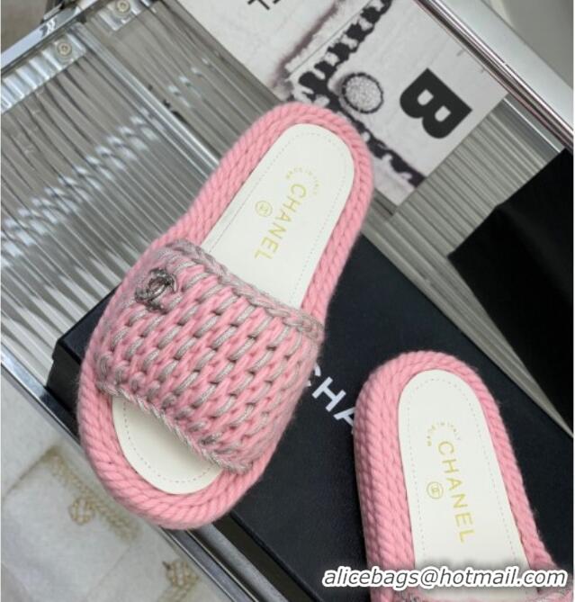 Top Quality Chanel Braided Knit Flat Slide Sandals G38189 Pink 328029