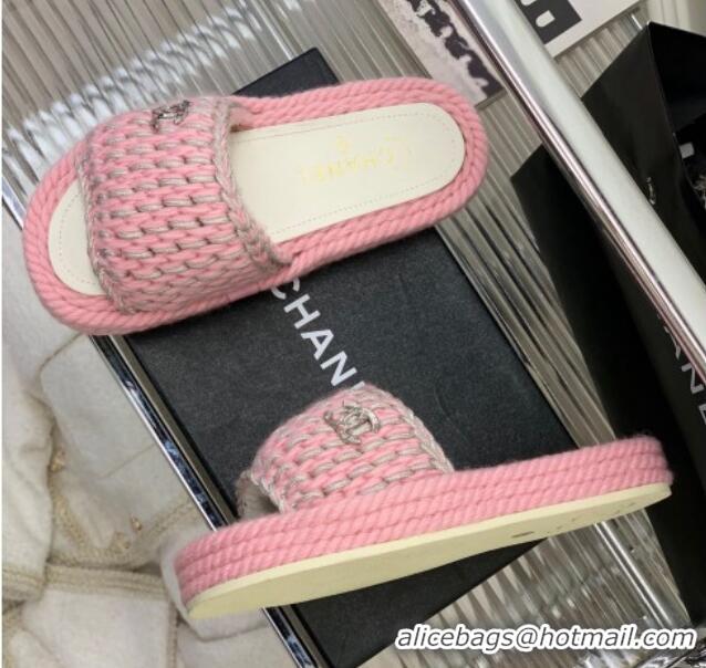 Top Quality Chanel Braided Knit Flat Slide Sandals G38189 Pink 328029